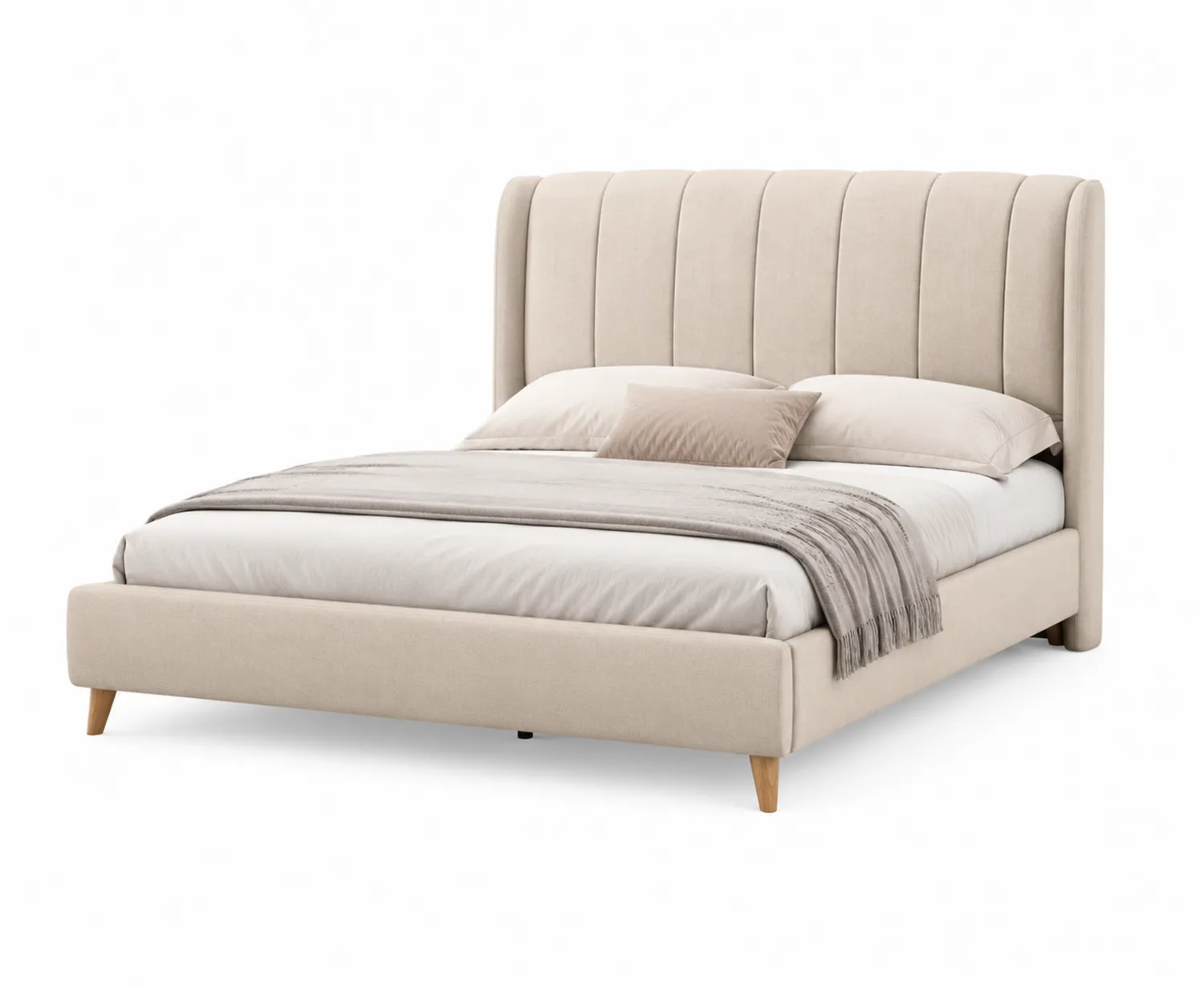 Cama tapizada de poliéster beige 200x180 cm