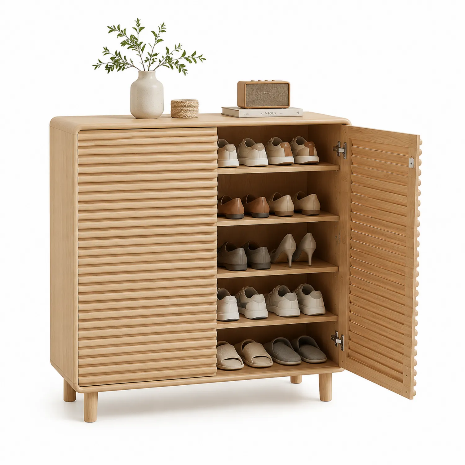 Armario zapatero de madera de roble 80x30x120 cm
