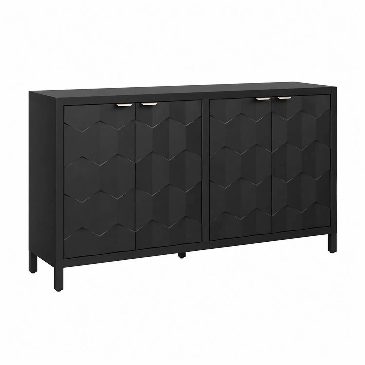 Credenza in Legno MDF Nero con 4 Ante