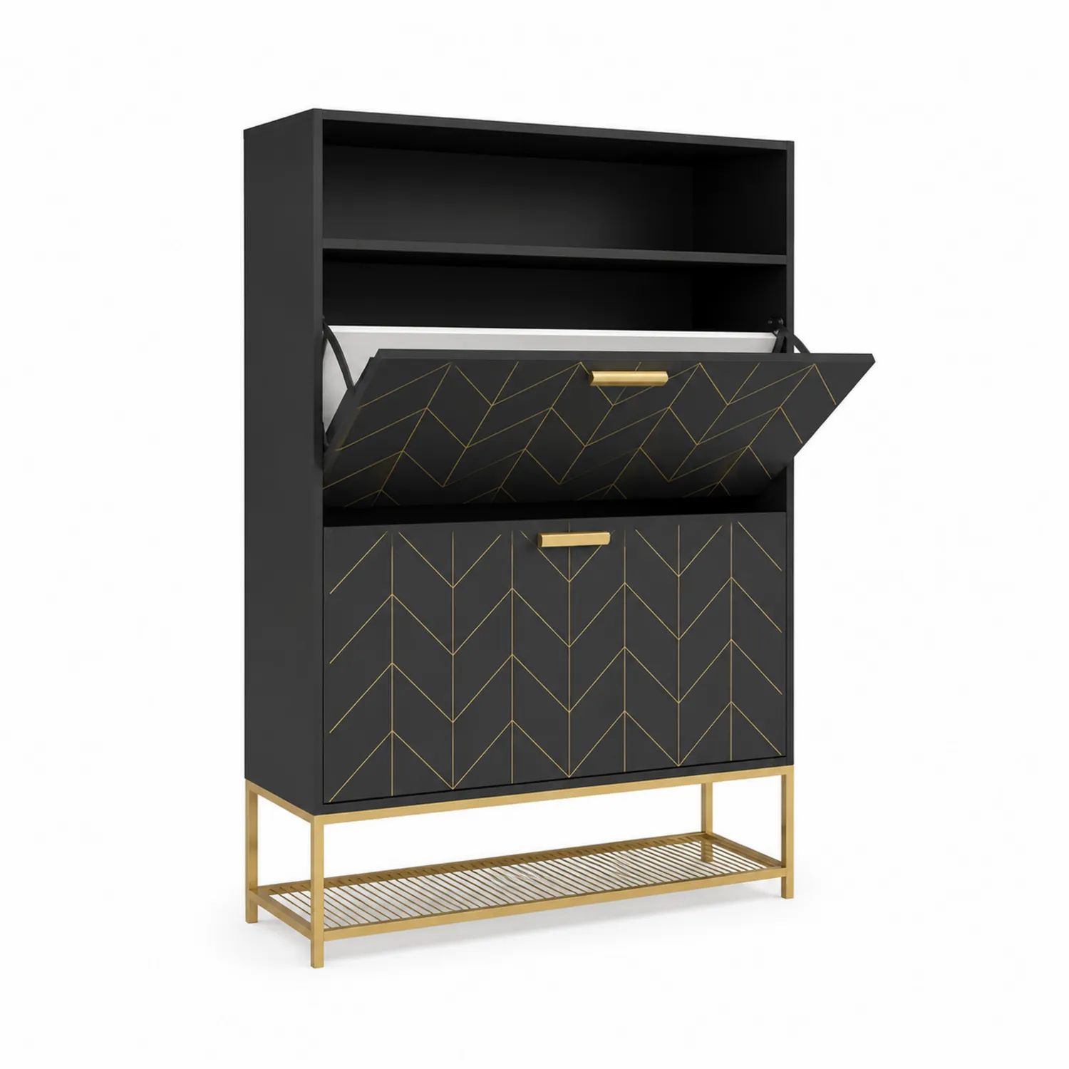 Scarpiera in MDF e Metallo Nero e Oro