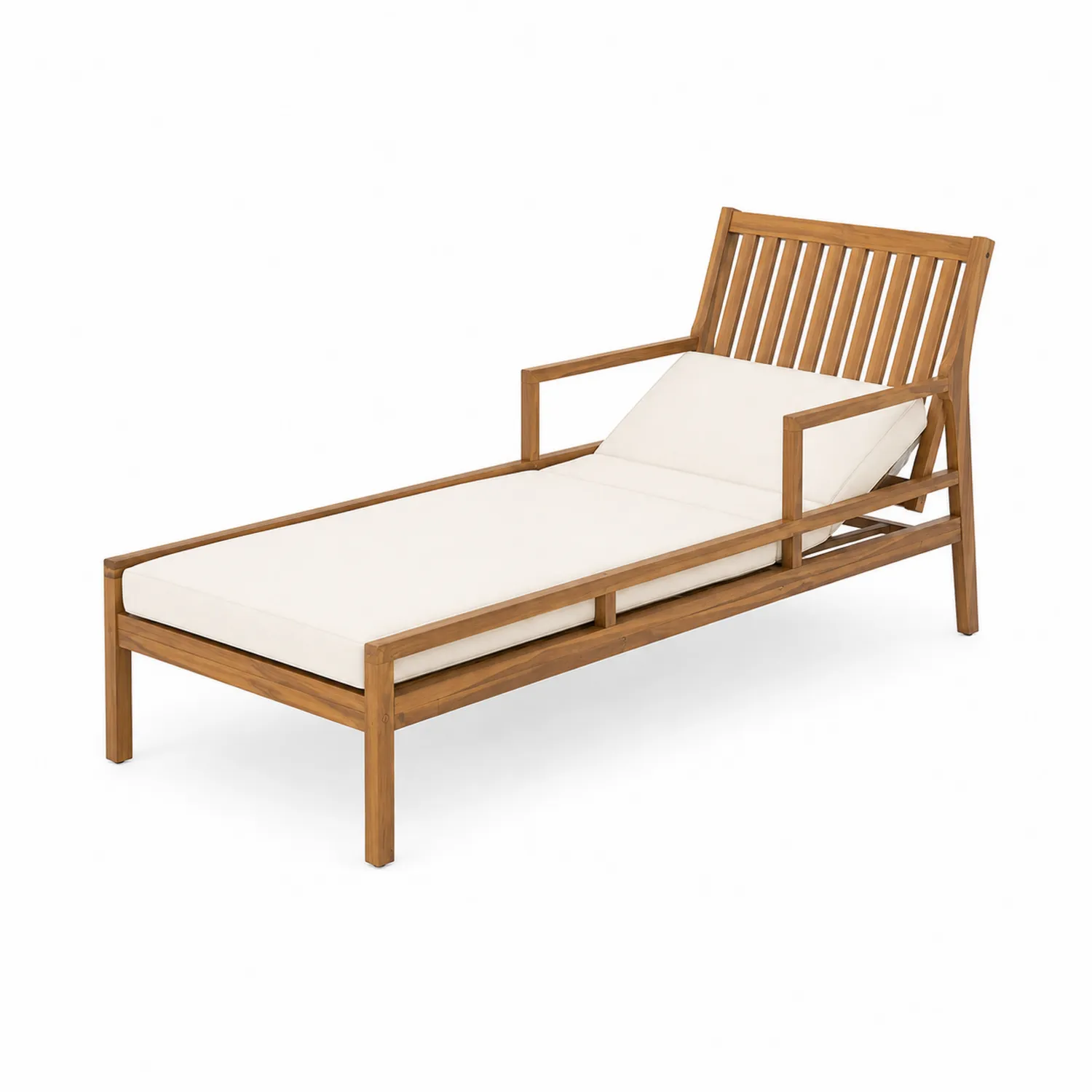 Sdraio in teak con cuscini in poliestere crema 200 cm