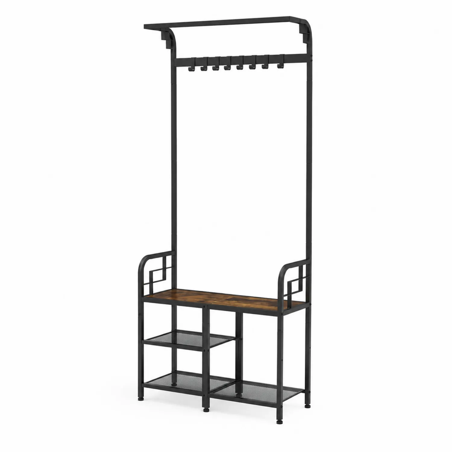 Appendiabiti con Scaffale in Metallo e Legno MDF Nero/Marrone