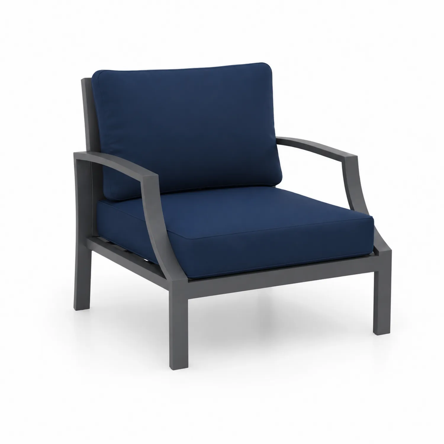 Poltrona da esterno in alluminio con cuscini blu