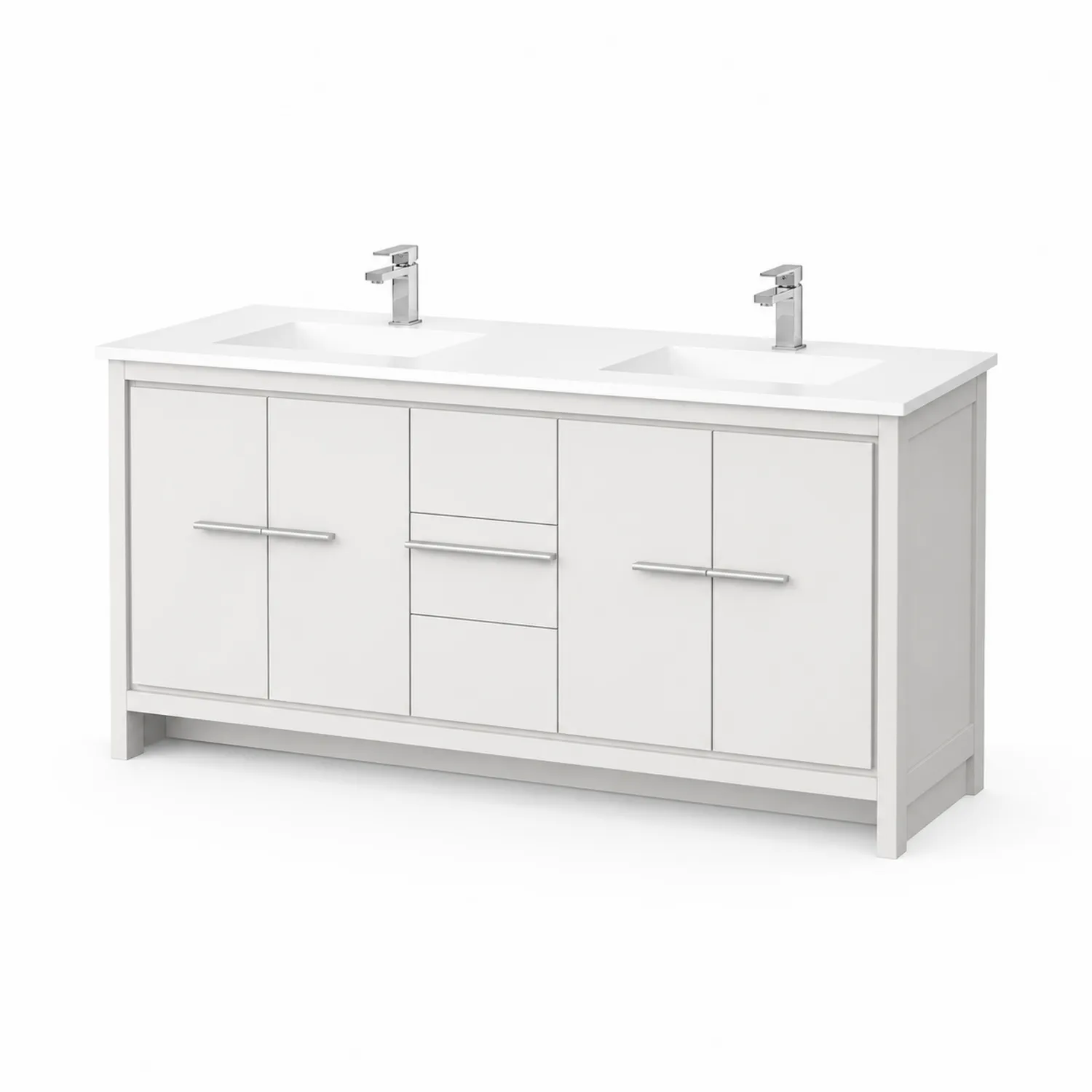 Mobile doppio lavabo in legno e quarzo bianco 150x50x80 cm