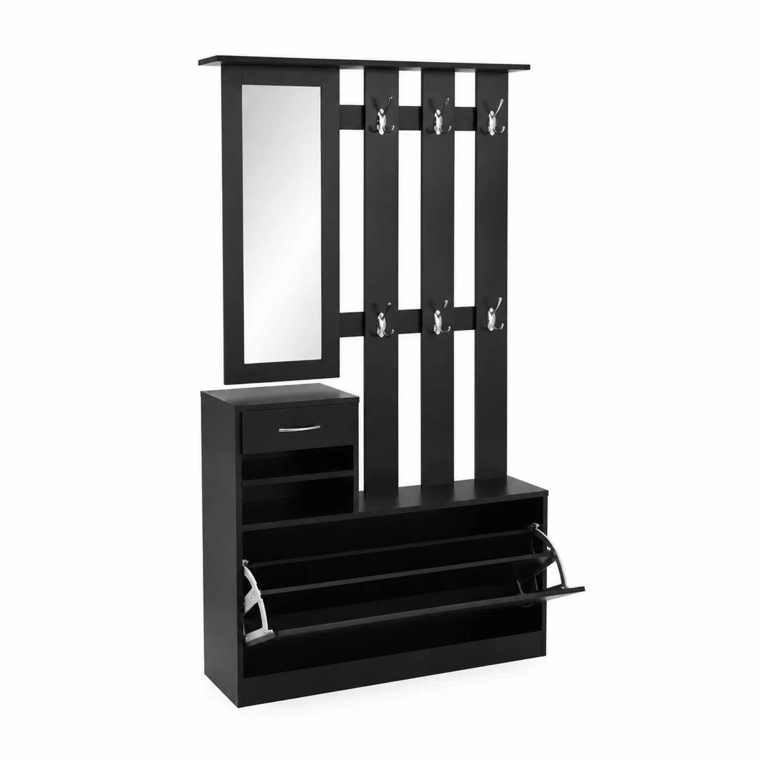 Guardaroba d'ingresso nero con specchio in legno composito