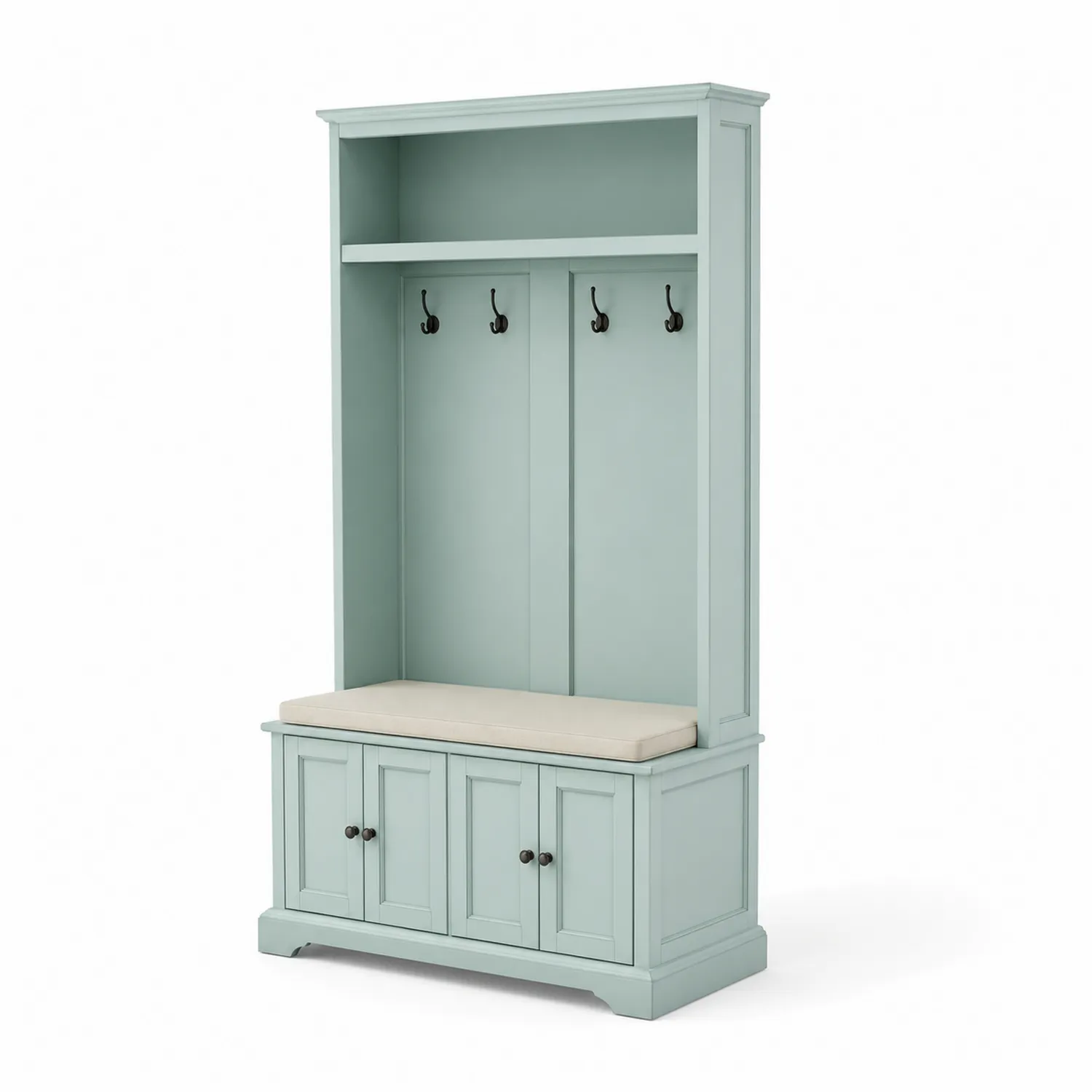 Appendiabiti con Panca in Legno Verde con Seduta Imbottita