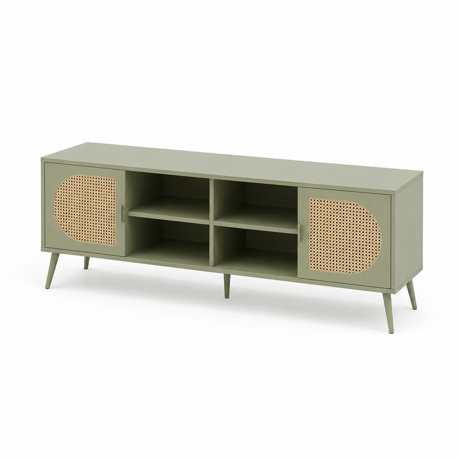 Mobile TV in Legno e Rattan con 2 Ante Verde 180x40x50 cm