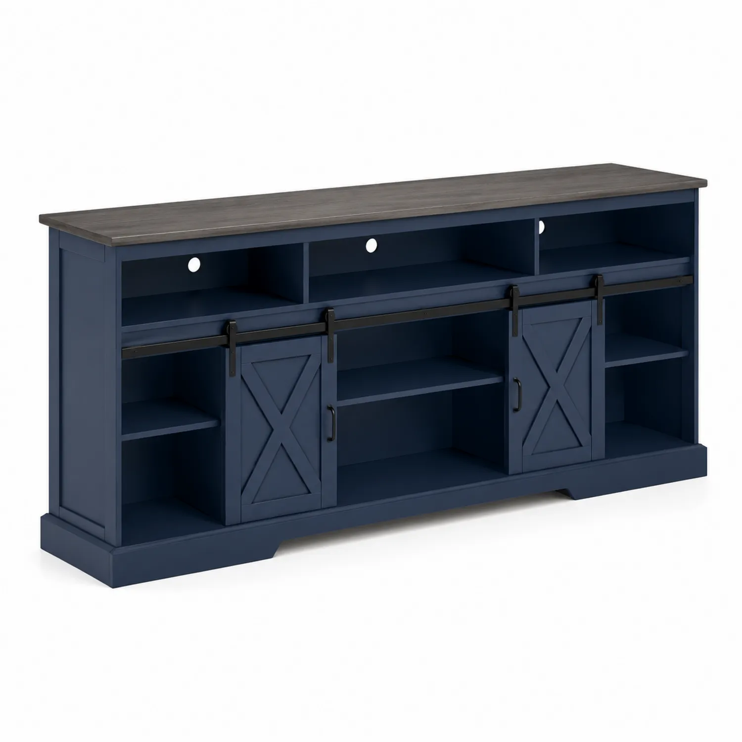 Mobile TV in Legno MDF Massello Blu Scuro con Ante Scorrevoli