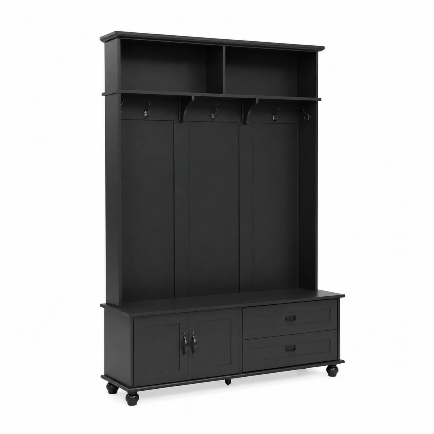 Mobile ingresso legno MDF nero con cassetti e ganci