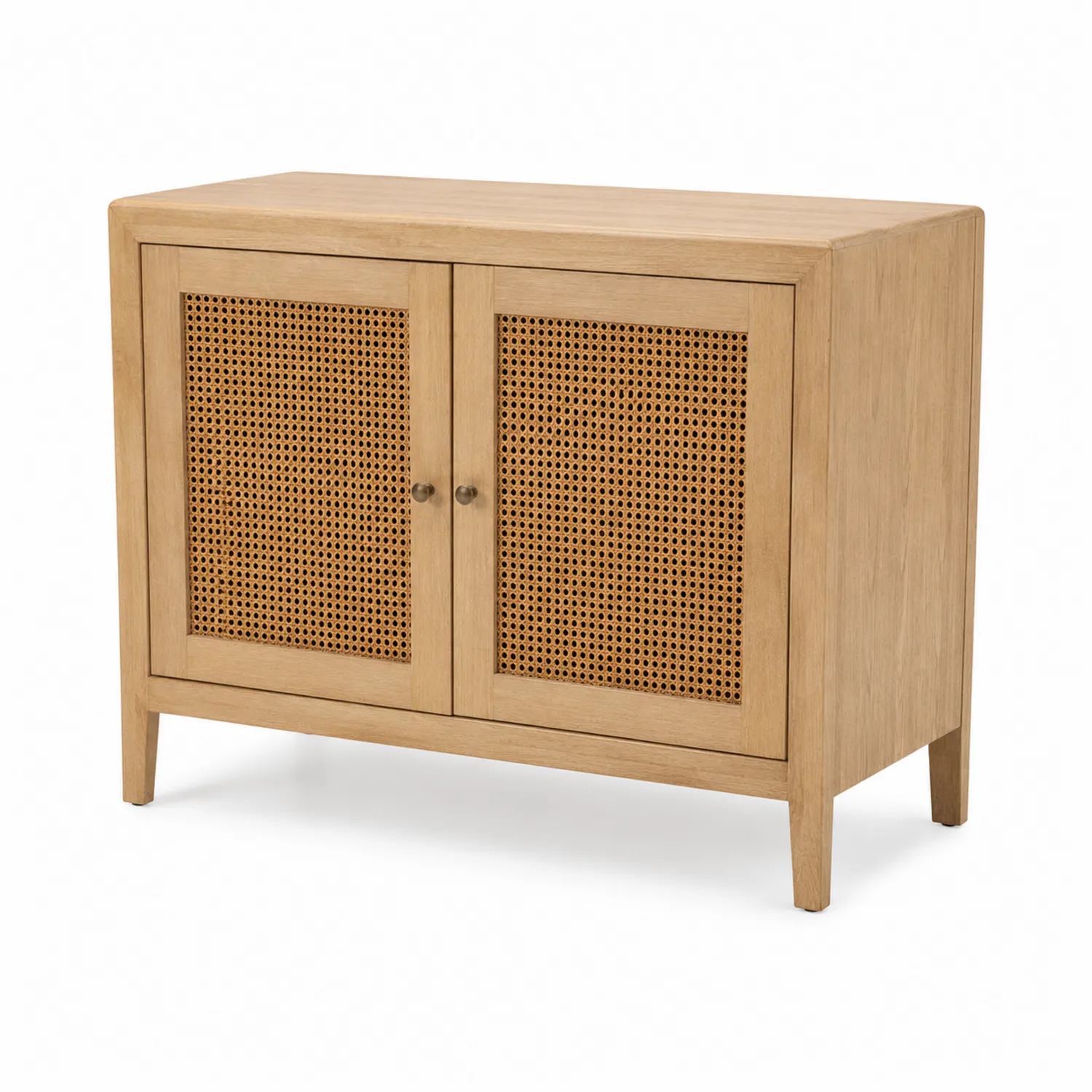 Credenza in legno con ante in rattan massello 80x40x75 cm Naturale