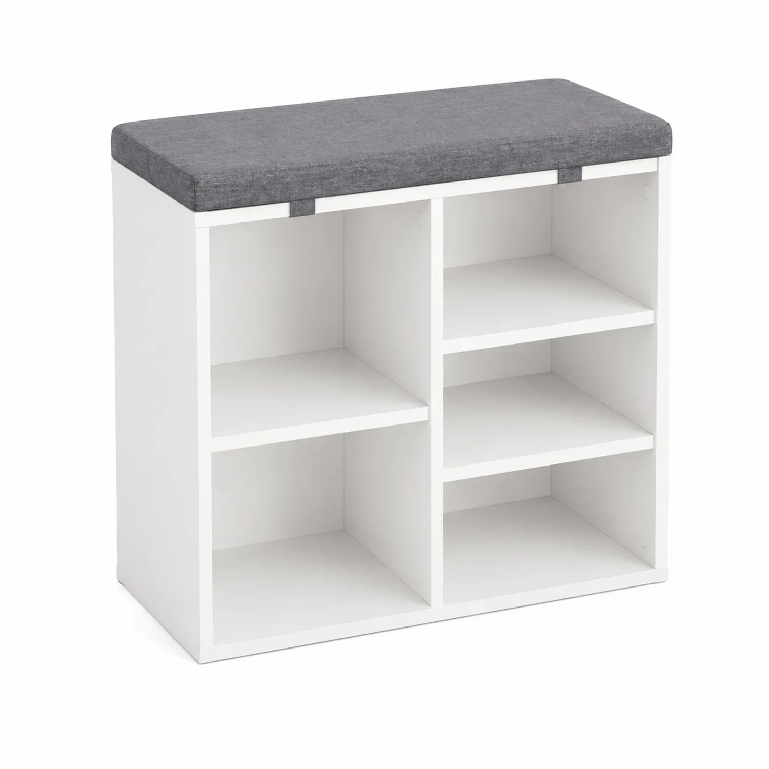 Scarpiera con Seduta Imbottita in Legno Composito Bianco e Grigio