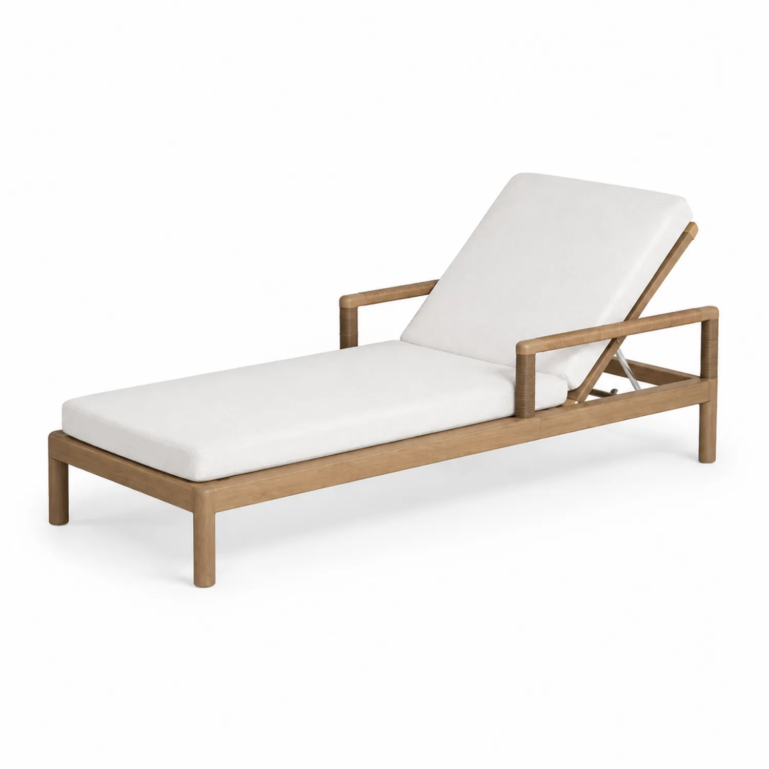 Sdraio in Teak con Cuscino Bianco Regolabile