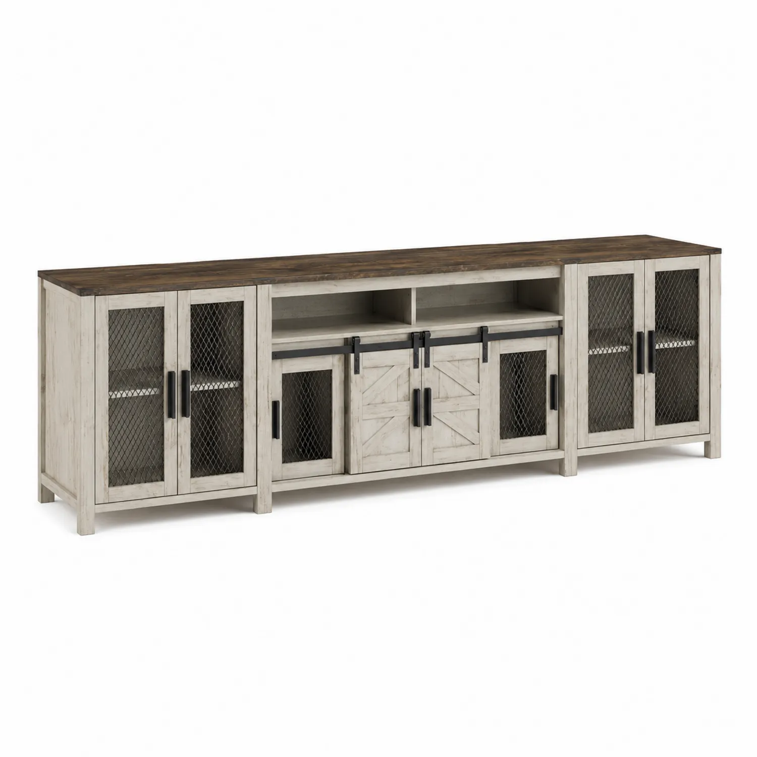 Credenza in Legno con Ante in Metallo Bianco e Marrone 200x45x75 cm