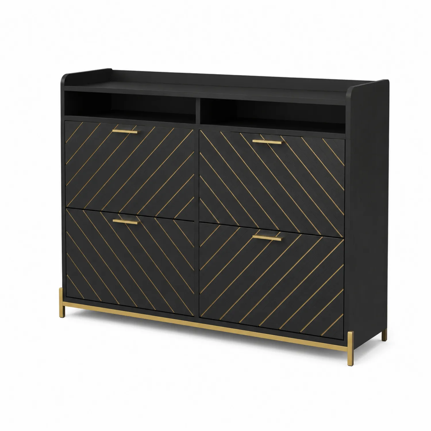 Scarpiera in MDF nero e oro con dettagli in metallo 100x30x90 cm
