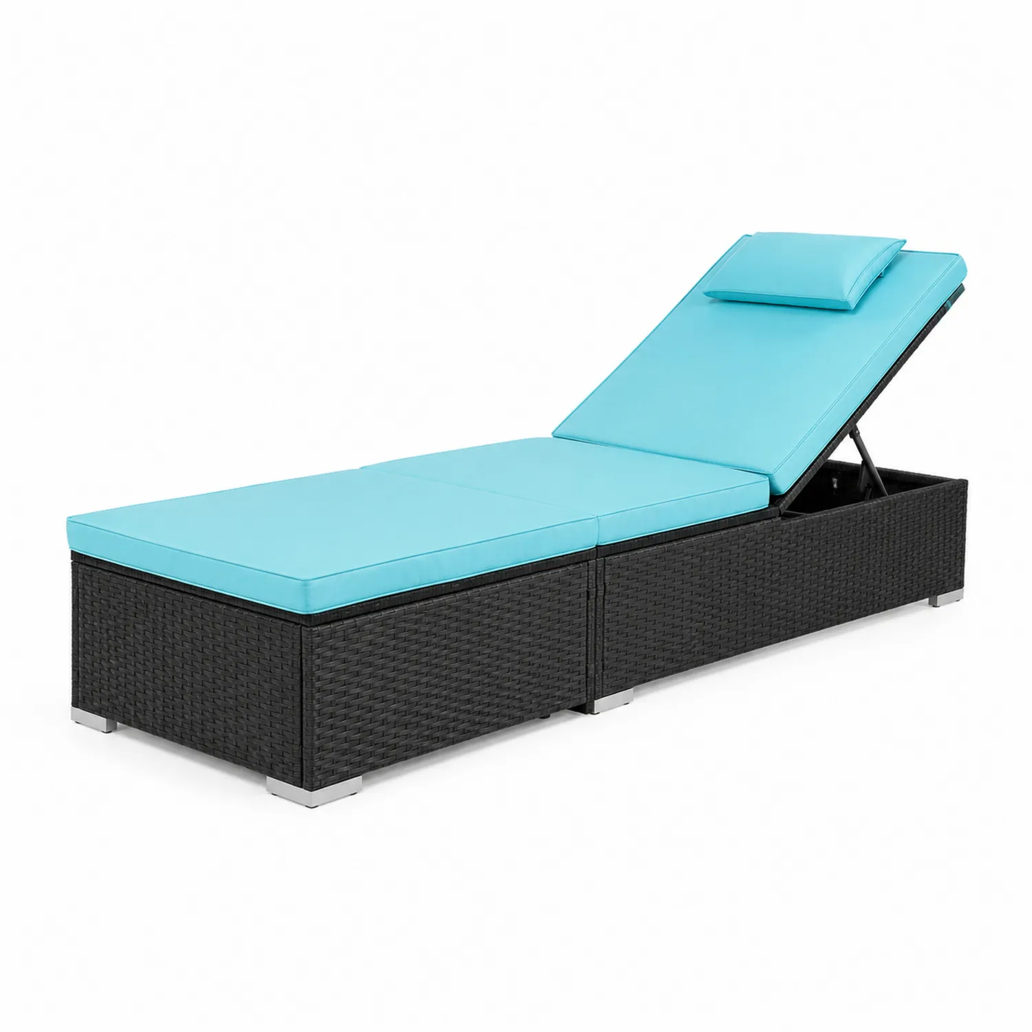 Lettino Prendisole in Rattan con Cuscino Azzurro