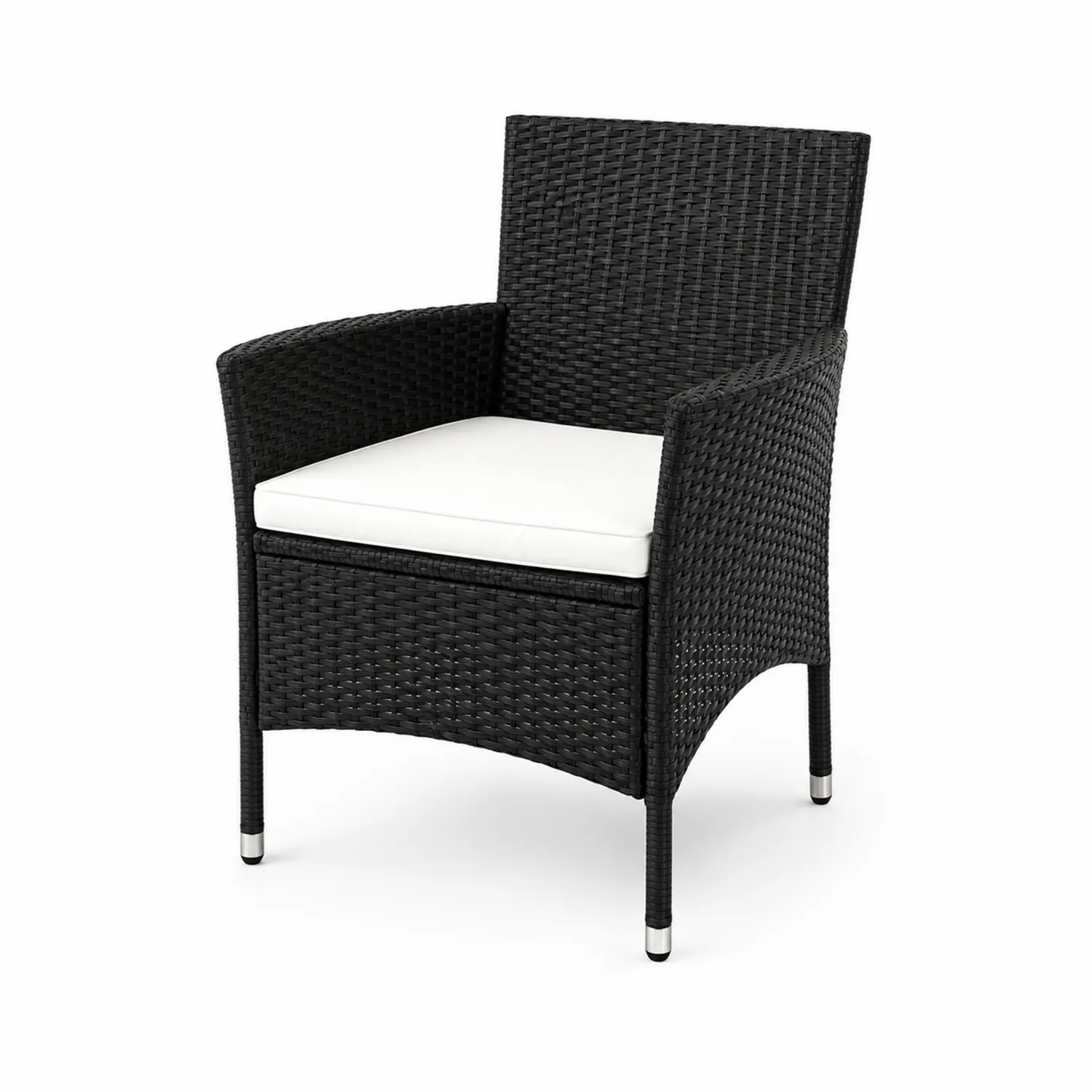 Poltrona in Rattan Nero con Cuscino Bianco
