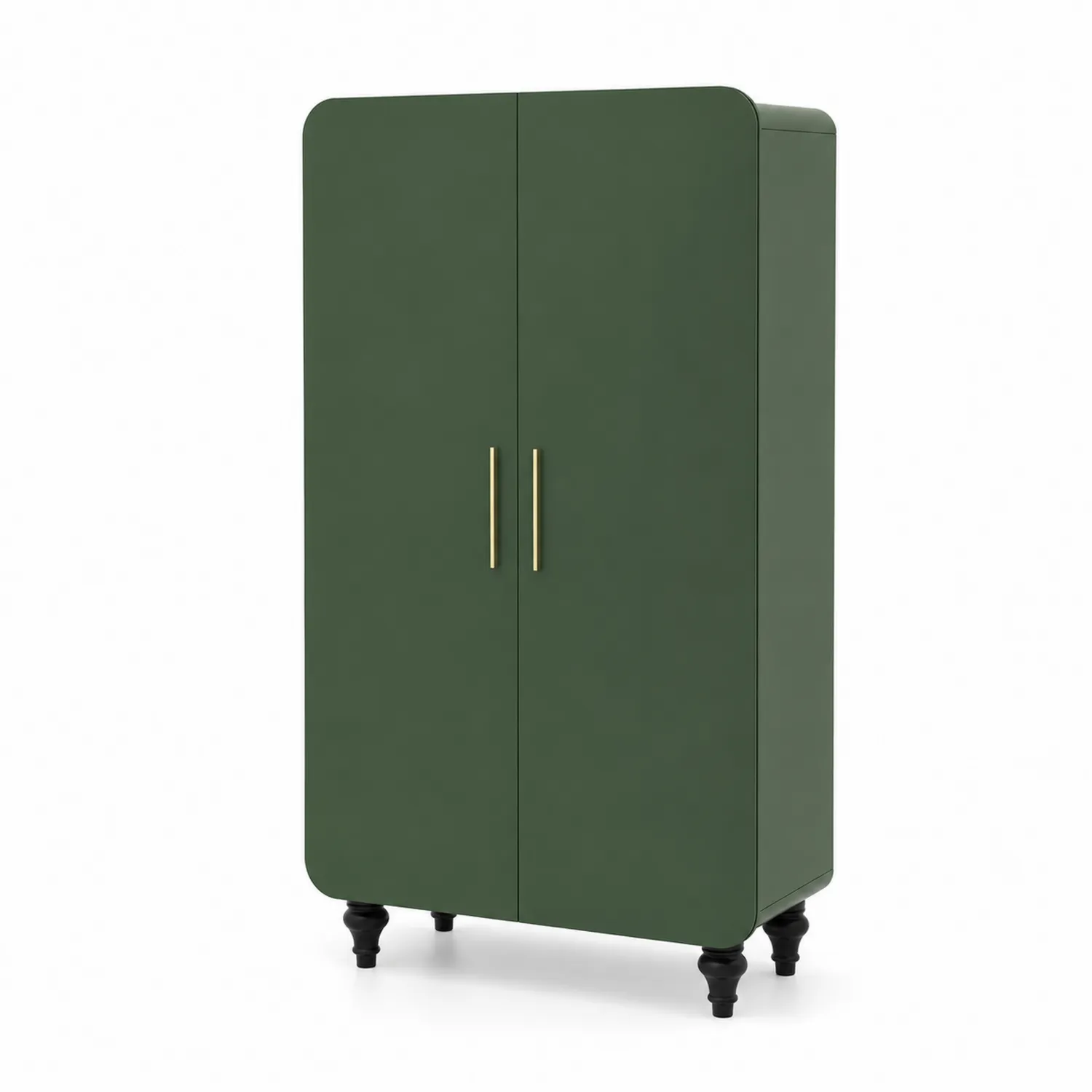 Armadio guardaroba in legno MDF verde opaco con maniglie in metallo