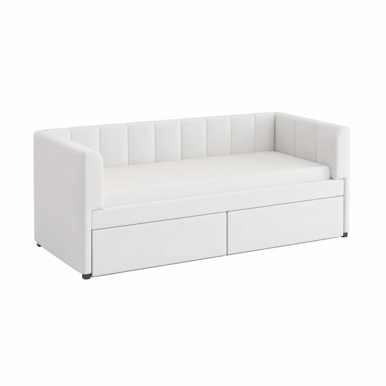 Divano Letto in Pelle Sintetica Bianco con Cassetti 200x90 cm