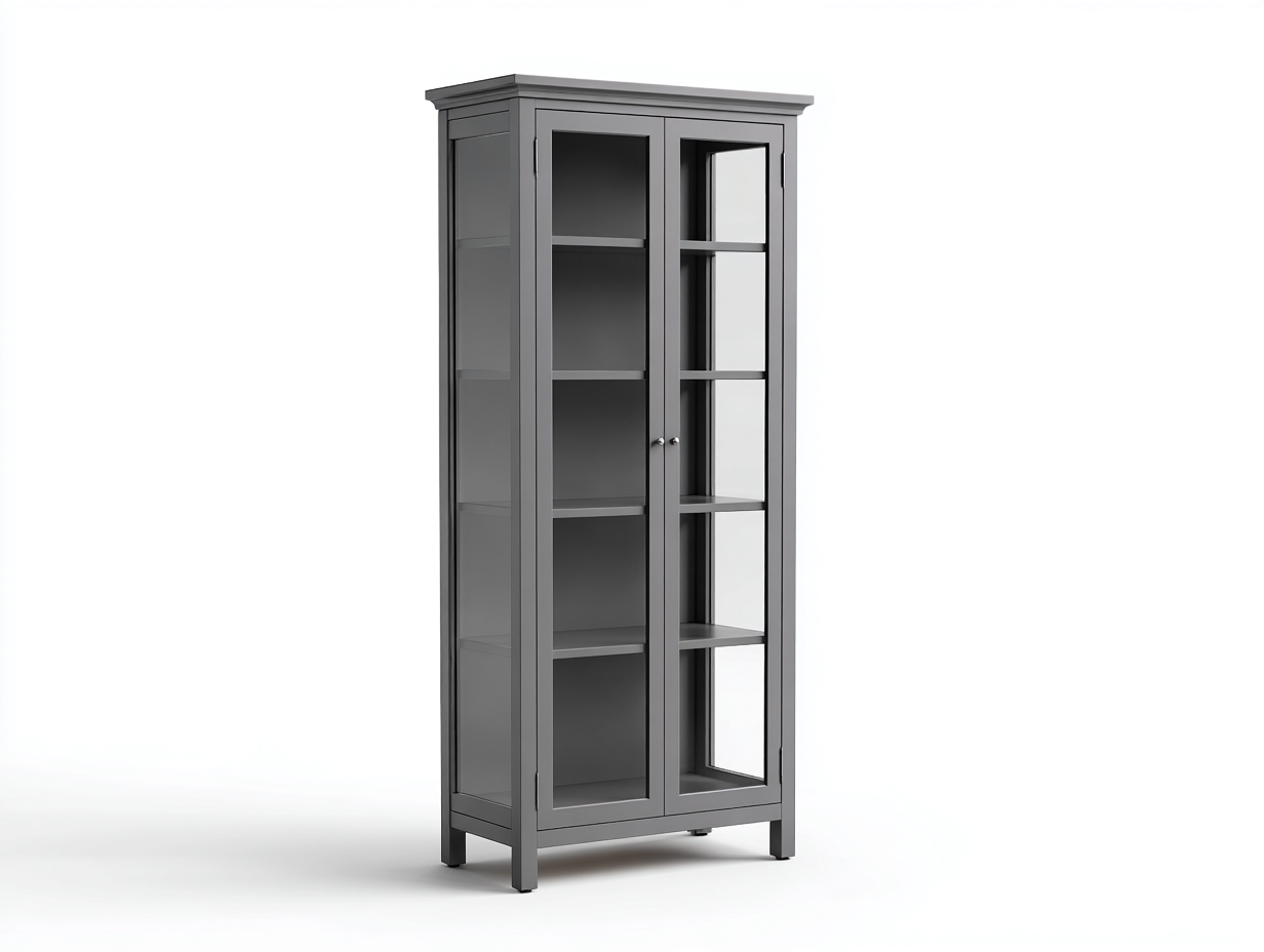 Vitrinas madera con puertas de vidrio 80x40x180 cm - gris - estilo moderno con almacenamiento-Sariarohaus