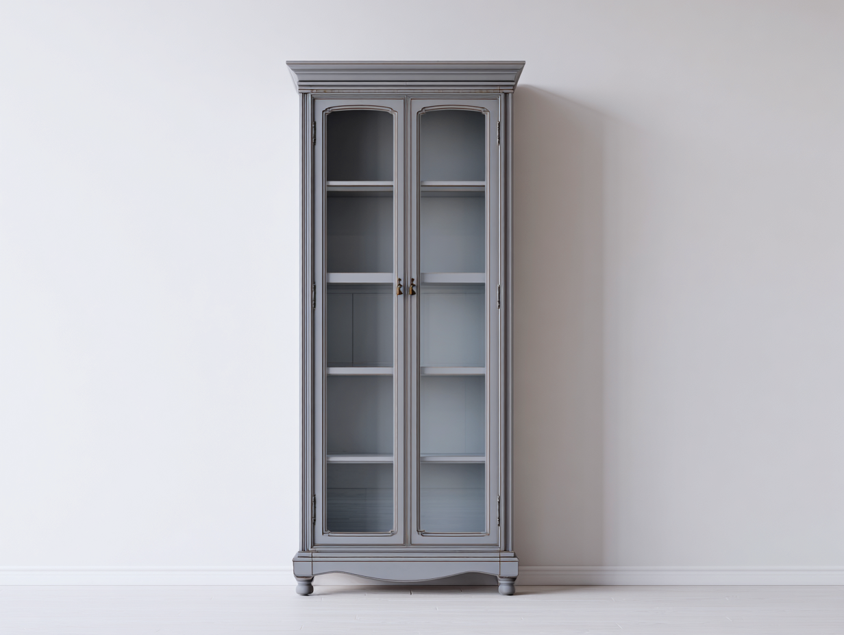 Vitrinas 80x40x180 cm madera MDF gris con 2 puertas de vidrio - diseño clásico-Sariarohaus