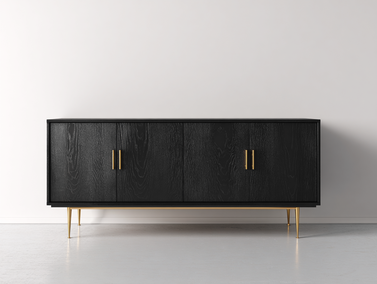 Mueble recibidor 160x40x75 cm madera MDF negro con 4 puertas - diseño moderno-Sariarohaus