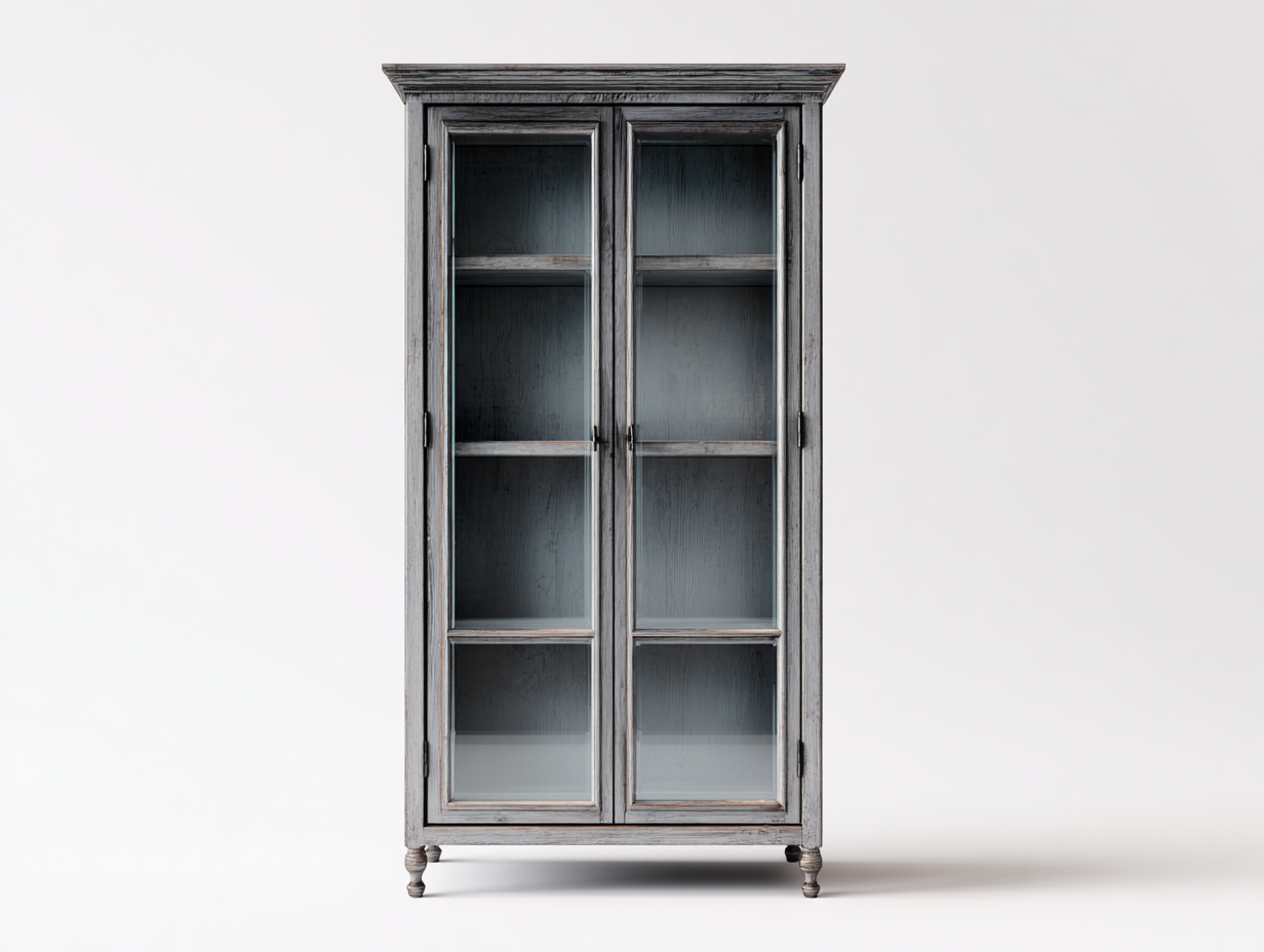 Vitrinas madera 90x40x180 cm gris - vitrina con 2 puertas de vidrio - estilo vintage-Sariarohaus
