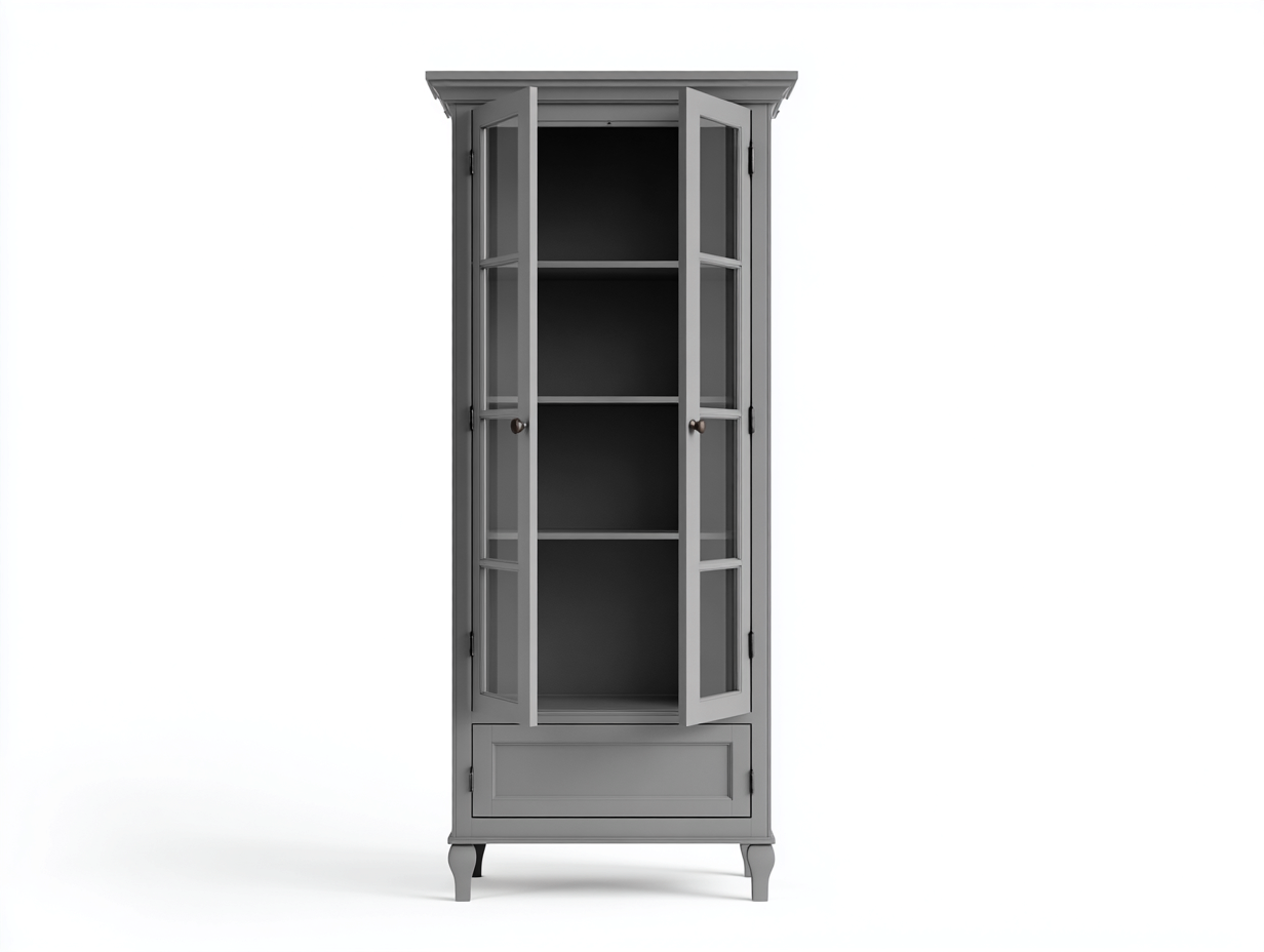 Vitrinas de madera y vidrio 60x40x180 cm - color gris - diseño clásico para almacenamiento-Sariarohaus
