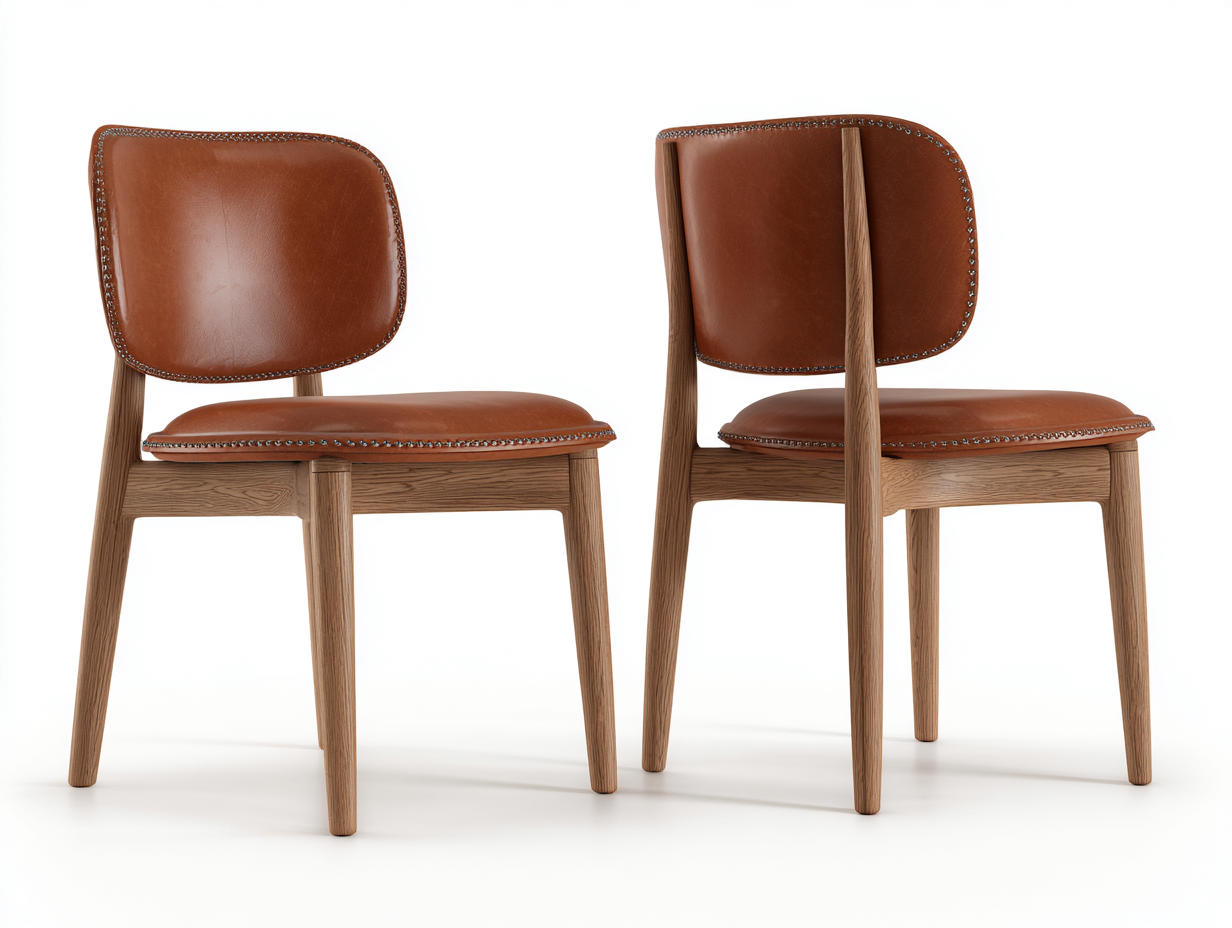 Sillas de comedor de madera y cuero sintético 45x50x80 cm - color marrón-madera - diseño moderno para comedor-Sariarohaus