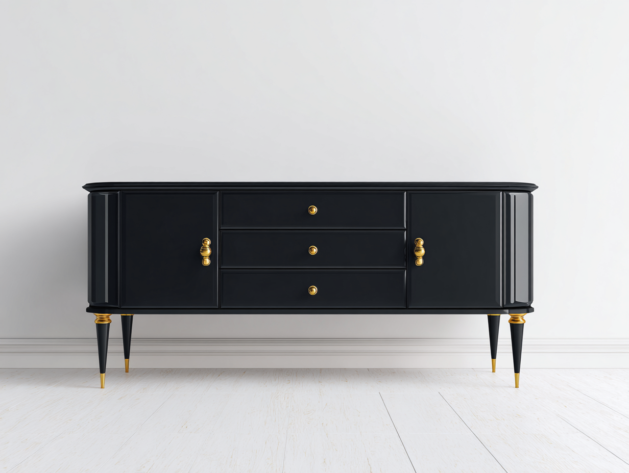 Mueble recibidor de madera MDF 180x40x75 cm - color negro-dorado - diseño moderno para entrada-Sariarohaus
