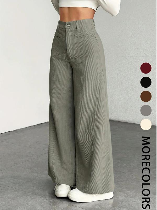 Nuevos pantalones de pana de corte ancho, cintura alta y corte holgado: pantalones largos informales para mujer