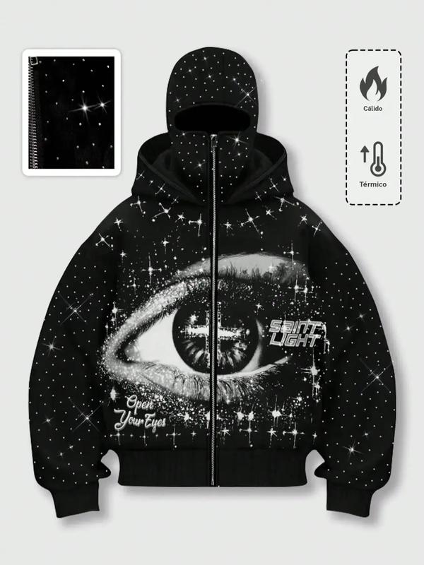 Sudadera con capucha para hombre, estilo urbano, decorada con pedrería, cortavientos y con dos capuchas