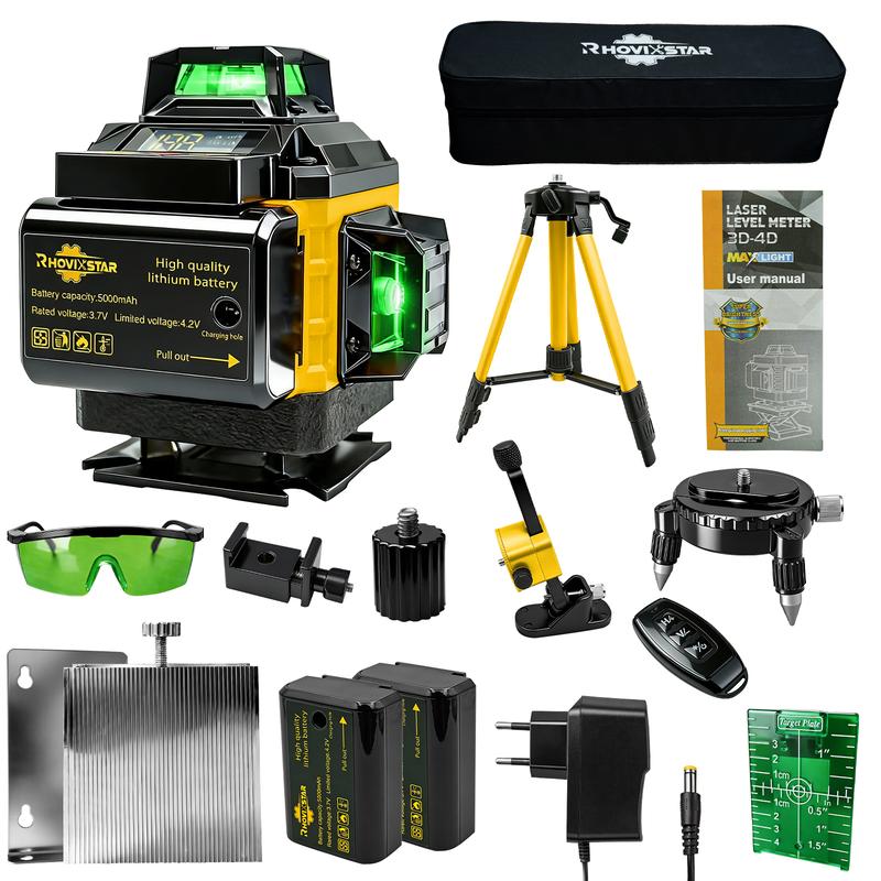 Nivel Láser 16 Líneas 360° Verde Autonivelante | Trípode + 2 Baterías 5000mAh + Control Remoto