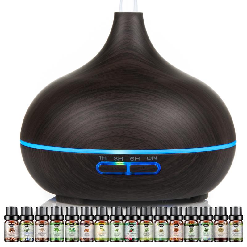 Difusor de aceites esenciales de 550 ml, con 12 aceites esenciales de 5 ml