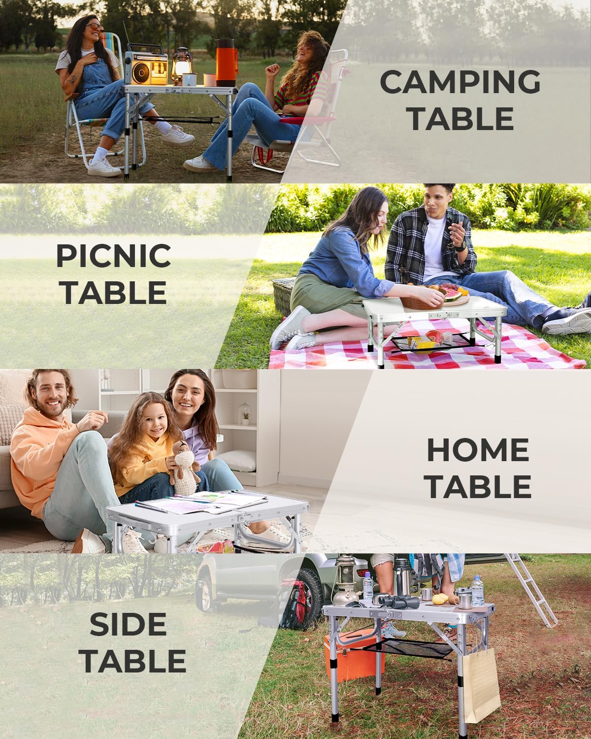Mesa plegable Sportneer, altura ajustable, mesas de camping portátiles (60 cm de largo x 40 cm de ancho (2 alturas)) con capa de malla