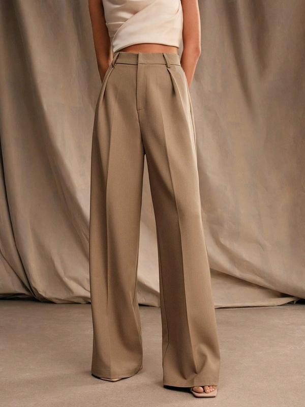 Pantalón de Mujer de Tiro Alto y Pierna Amplia — Corte Holgado con Pliegues en la Cintura, Desde $65.57 MXN por Pieza