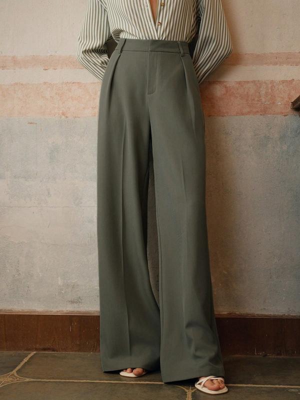 Pantalón de Mujer de Tiro Alto y Pierna Amplia — Corte Holgado con Pliegues en la Cintura, Desde $65.57 MXN por Pieza