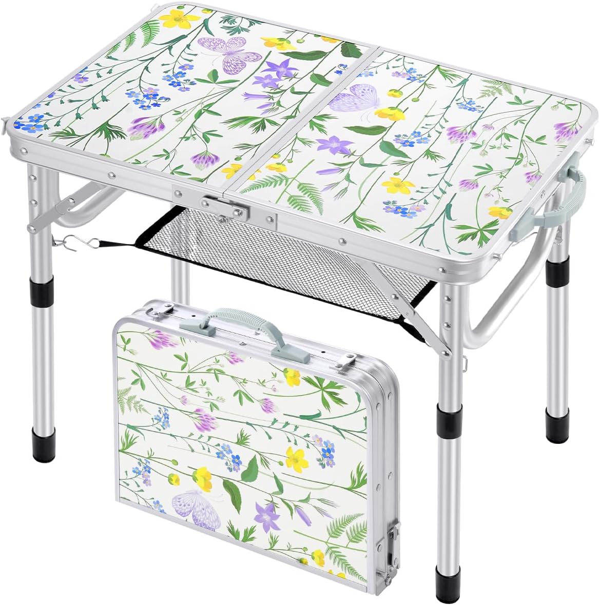 Mesa plegable Sportneer, altura ajustable, mesas de camping portátiles (60 cm de largo x 40 cm de ancho (2 alturas)) con capa de malla