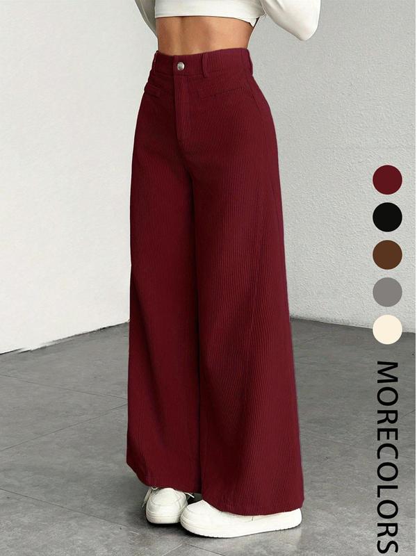 Nuevos pantalones de pana de corte ancho, cintura alta y corte holgado: pantalones largos informales para mujer