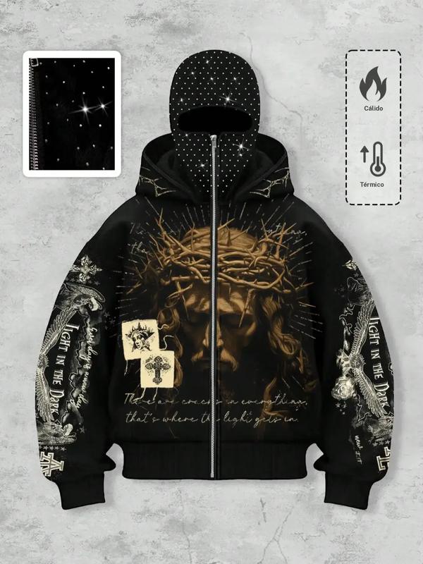 Sudadera con capucha para hombre, estilo urbano, decorada con pedrería, cortavientos y con dos capuchas