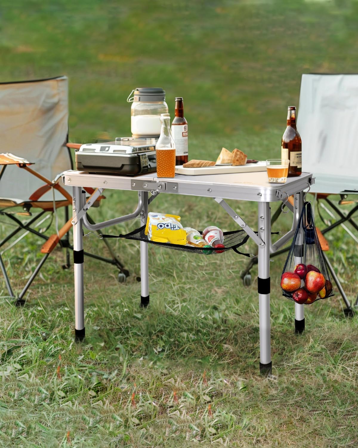 Mesa plegable Sportneer, altura ajustable, mesas de camping portátiles (60 cm de largo x 40 cm de ancho (2 alturas)) con capa de malla