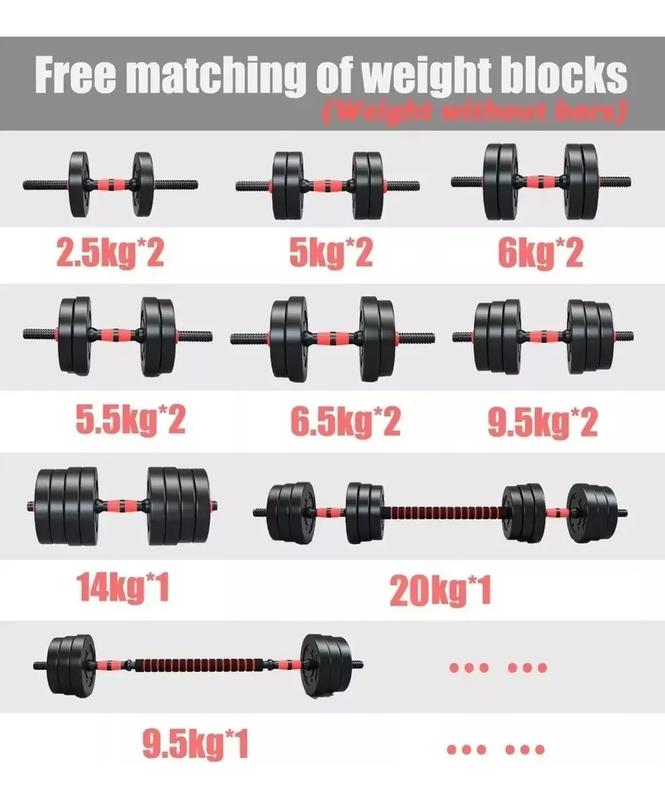 Kit De Pesas Set Mancuernas Ajustable 20kg Barra Rusa Kettlebell Ejercicio Completo Color Negro