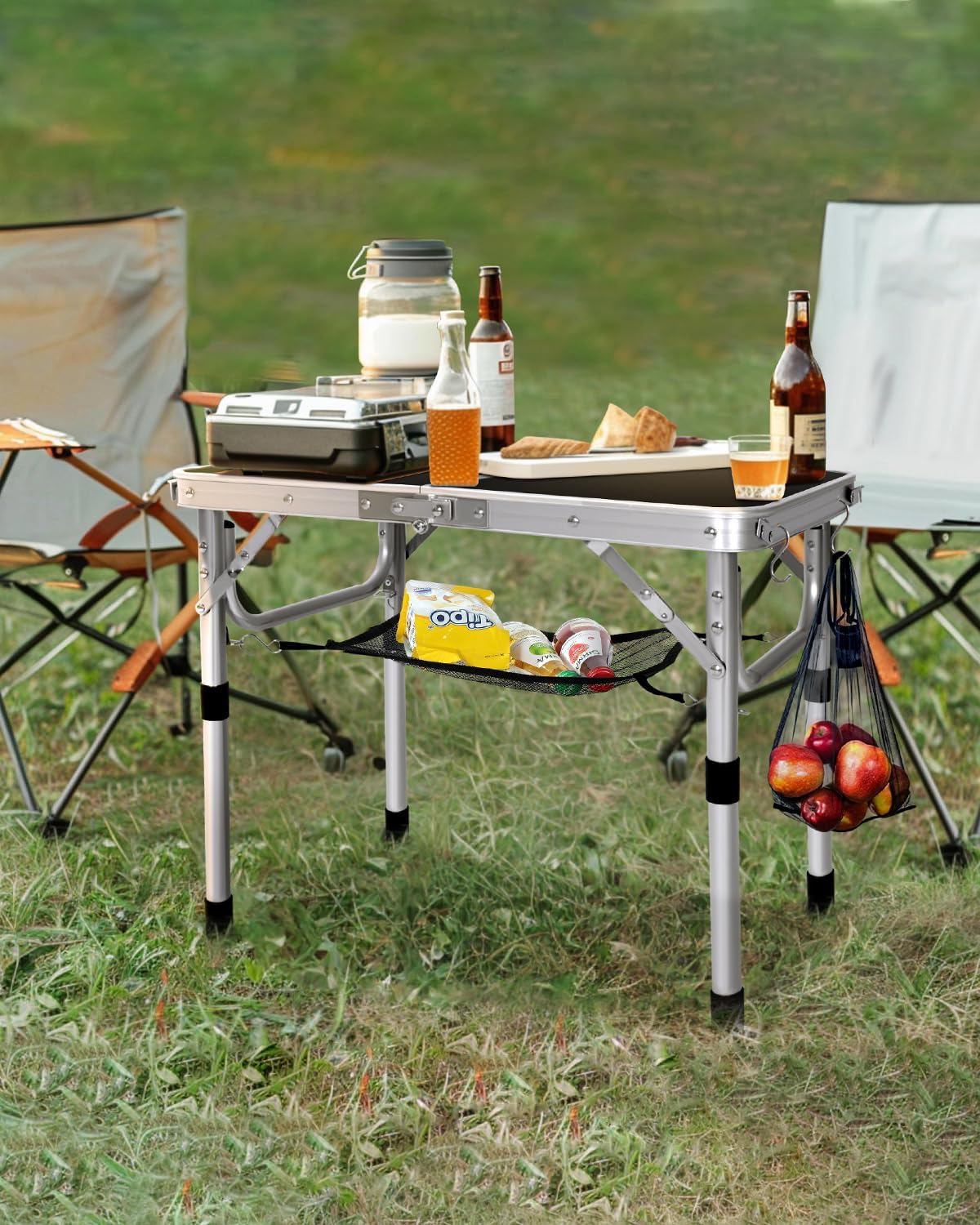 Mesa plegable Sportneer, altura ajustable, mesas de camping portátiles (60 cm de largo x 40 cm de ancho (2 alturas)) con capa de malla