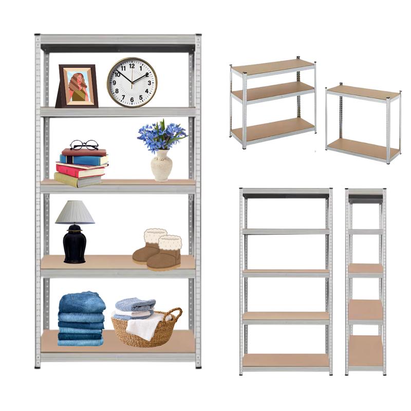 Rack Organizador INMATMEX de 5 Niveles, Ajustable y Modular, Metal Cromado y MDF, Capacidad de 180 kg