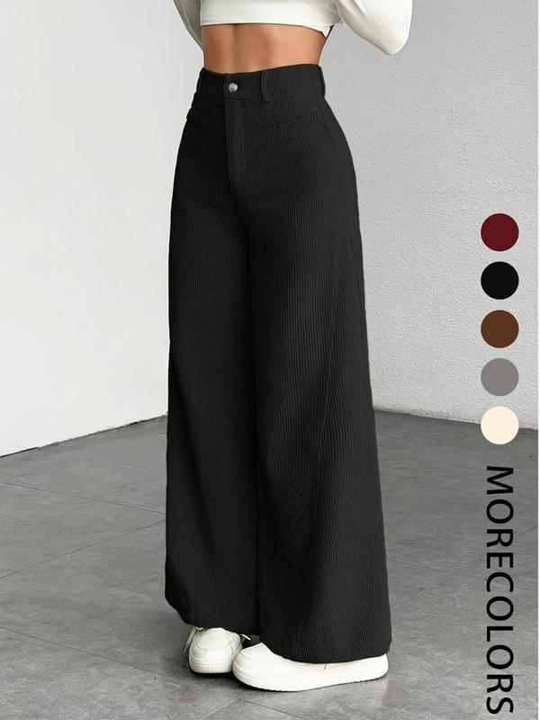 Nuevos pantalones de pana de corte ancho, cintura alta y corte holgado: pantalones largos informales para mujer