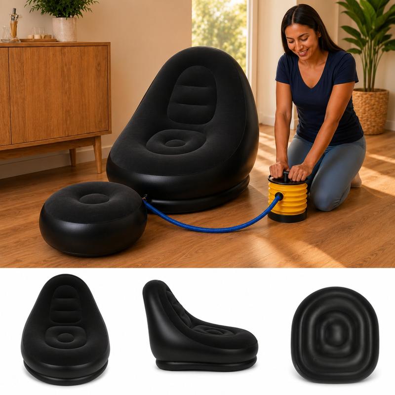 Sillón inflable cómodo con reposapiés; incluye bomba manual