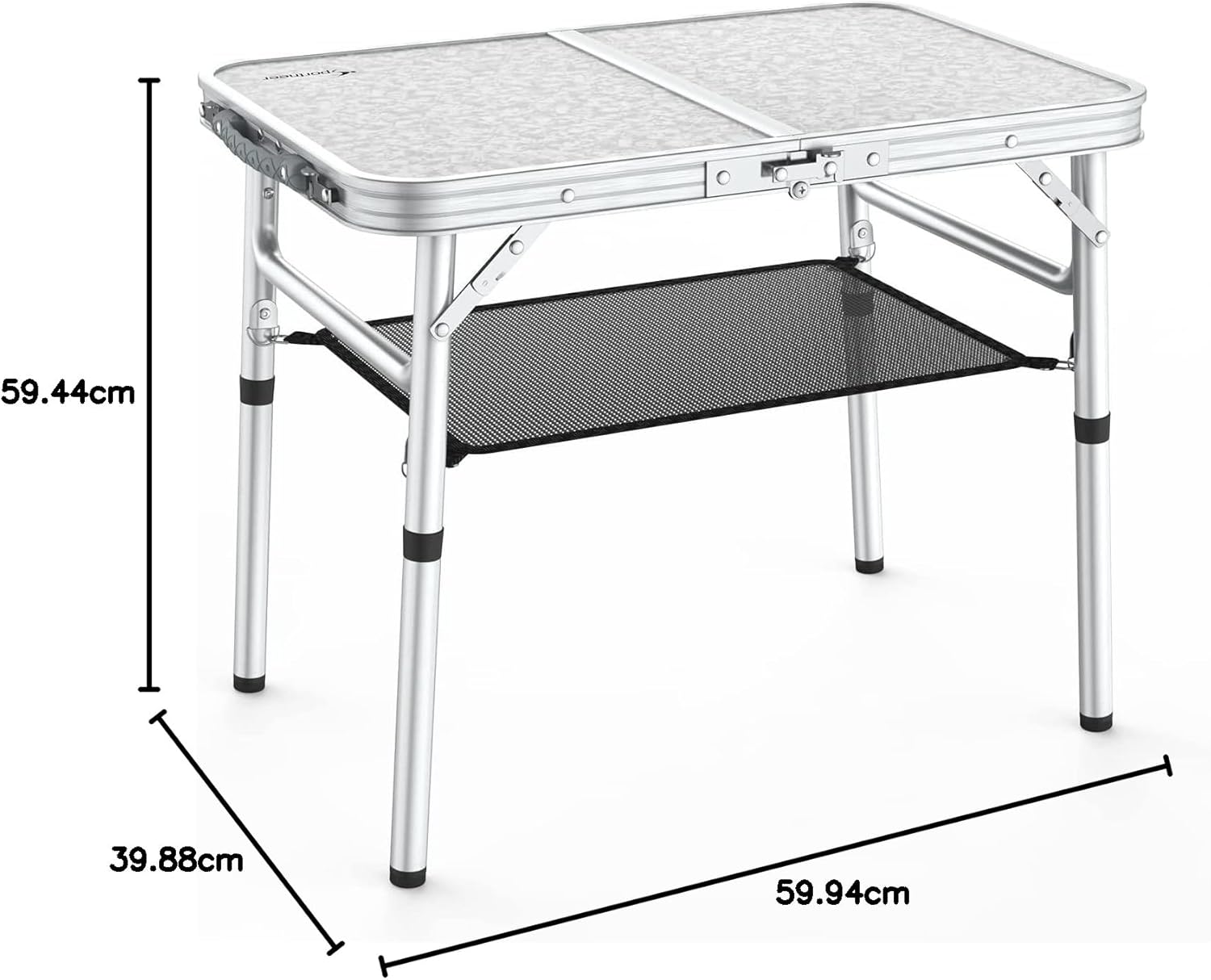 Mesa plegable Sportneer, altura ajustable, mesas de camping portátiles (60 cm de largo x 40 cm de ancho (2 alturas)) con capa de malla