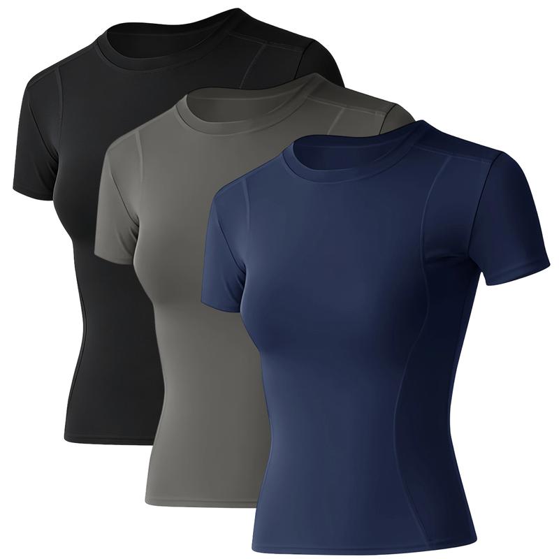 Camisetas de entrenamiento para mujer, paquete de 3, camiseta de compresión atlética, ajuste seco, yoga, gimnasio, camisetas básicas