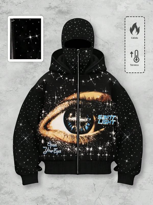 Sudadera con capucha para hombre, estilo urbano, decorada con pedrería, cortavientos y con dos capuchas