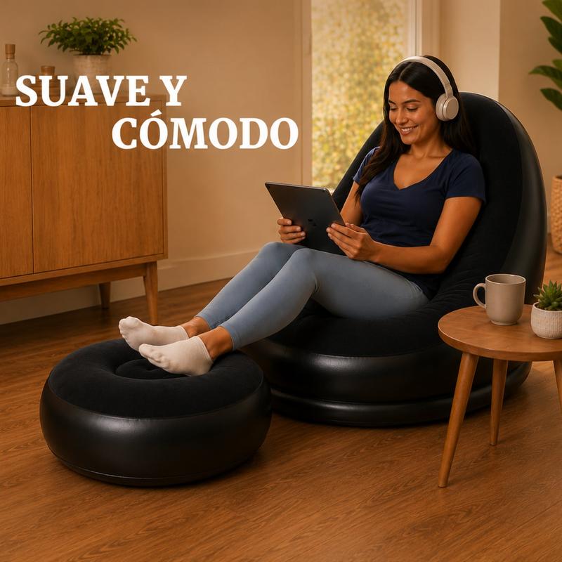 Sillón inflable cómodo con reposapiés; incluye bomba manual