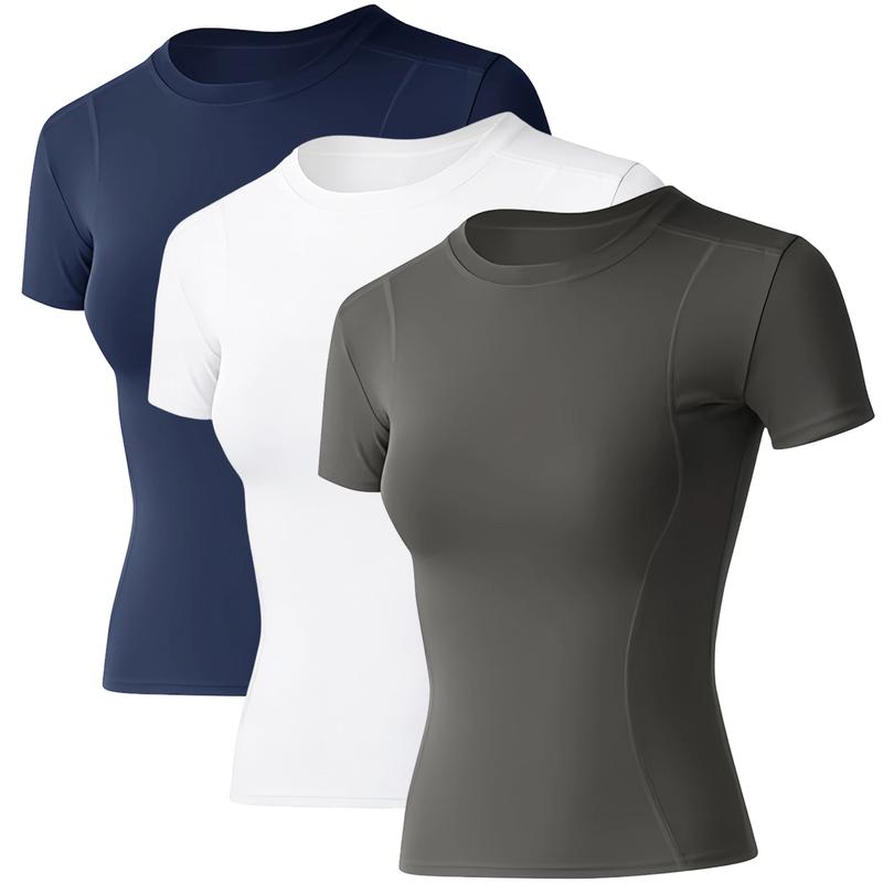 Camisetas de entrenamiento para mujer, paquete de 3, camiseta de compresión atlética, ajuste seco, yoga, gimnasio, camisetas básicas